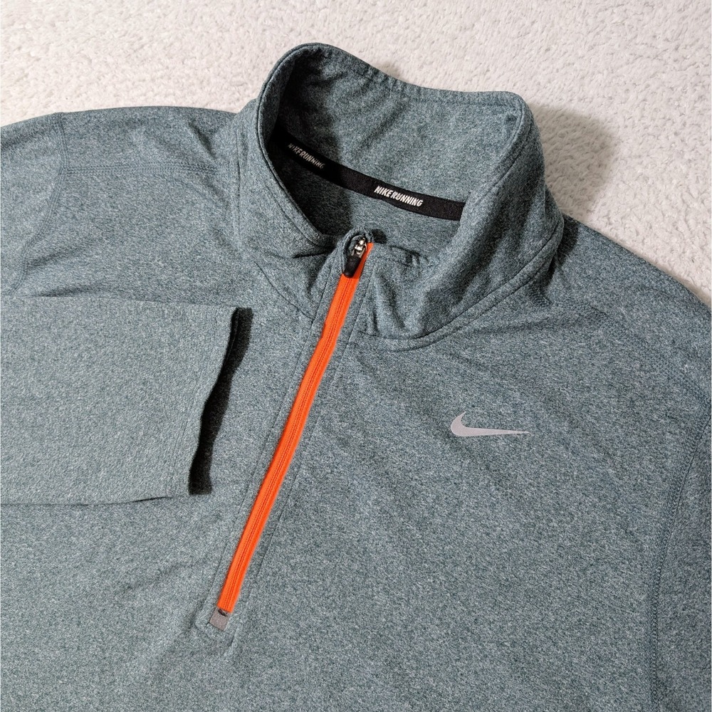 Nike Element Running Top Men L Green Blue Dri Fit 1/4 Zip Long Sleeve Reflective